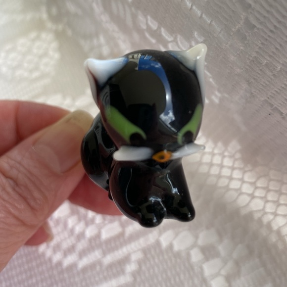 Vintage Black Cat with Green Eyes Lampwork Glass Figurine. Handmade. - Picture 7 of 7